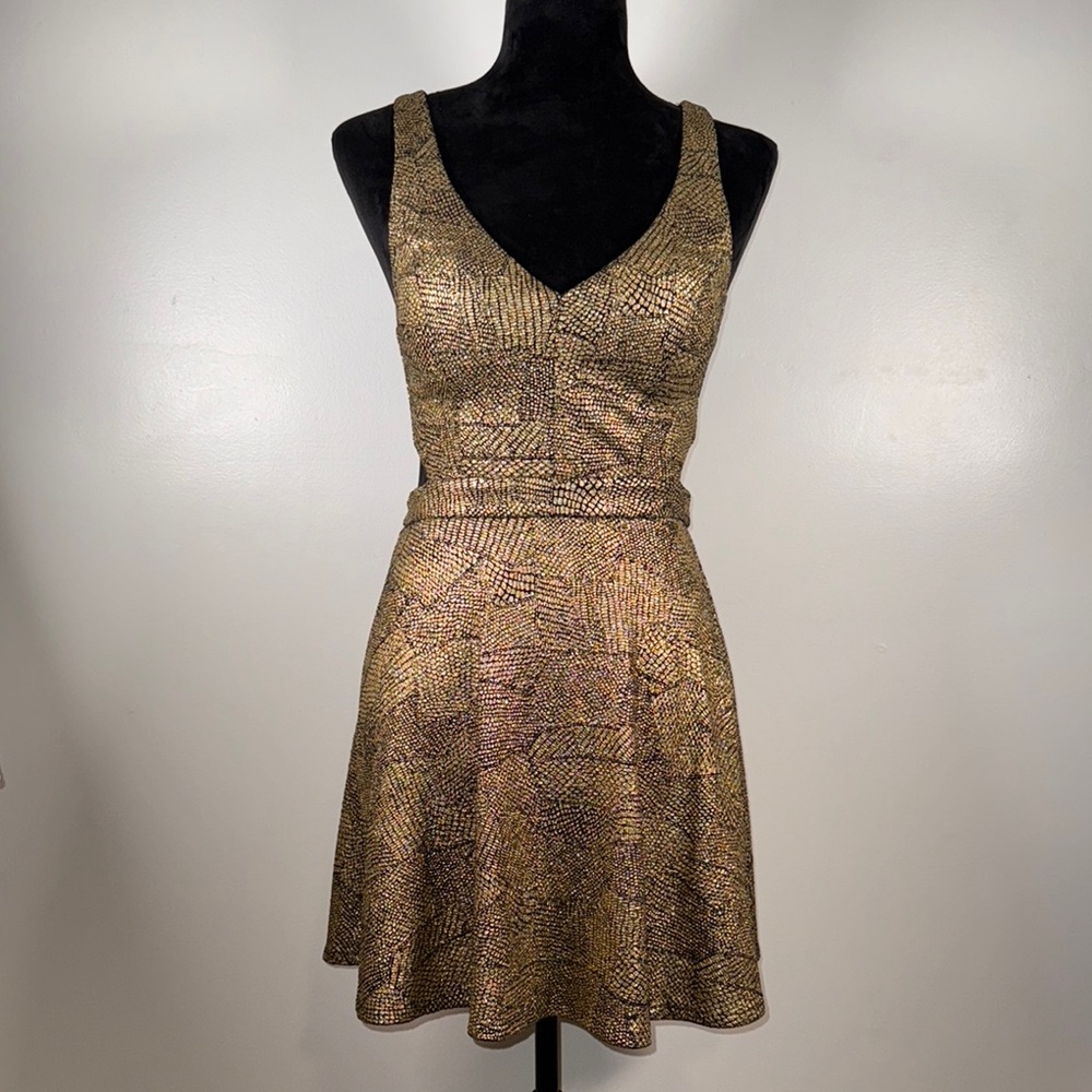 Mustard Seed Gold A-Line Mini Dress V-Neck Sleeveless